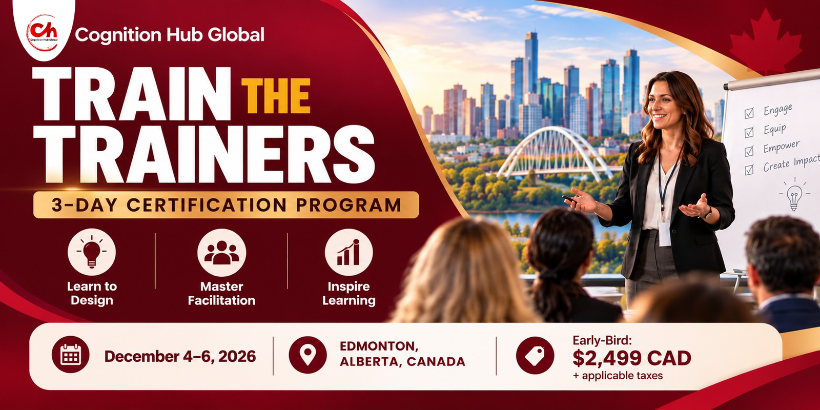 Professional Train the Trainers 3-Day Certification Program in Edmonton, Alberta, Canada, organized by Cognition Hub Global, featuring corporate training and facilitation.